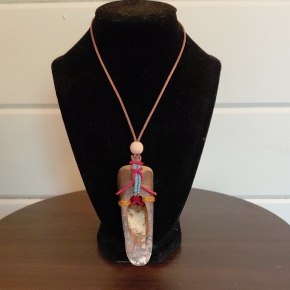Handcrafted Bone Pendant Necklace with Red Accent - Picture 2 of 9